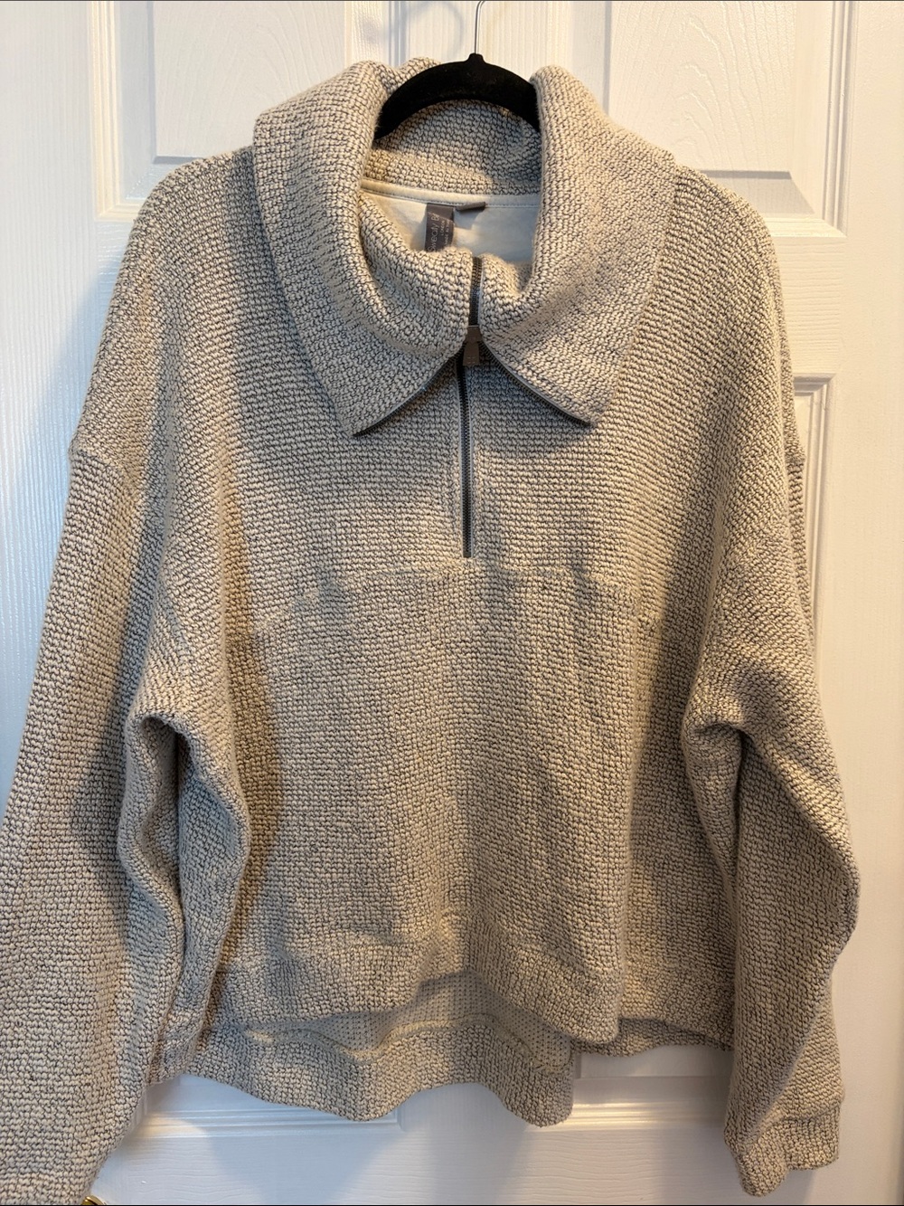 Sweaty Betty Cream Half-Zip Knit Pullover with Folded Collar
